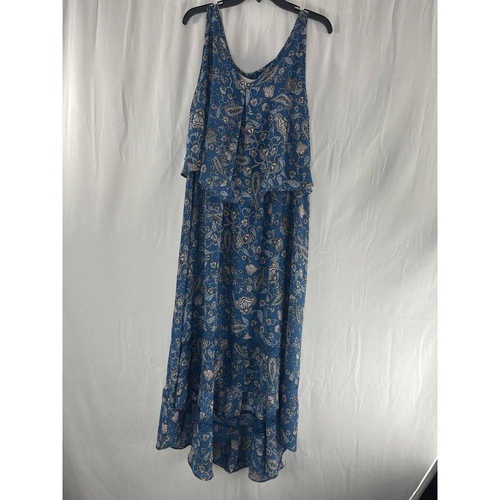 Boutique Womens 0X High Low Flowy Tiered Sleeveless Teal Lightweight Sundress - Picture 2 of 14